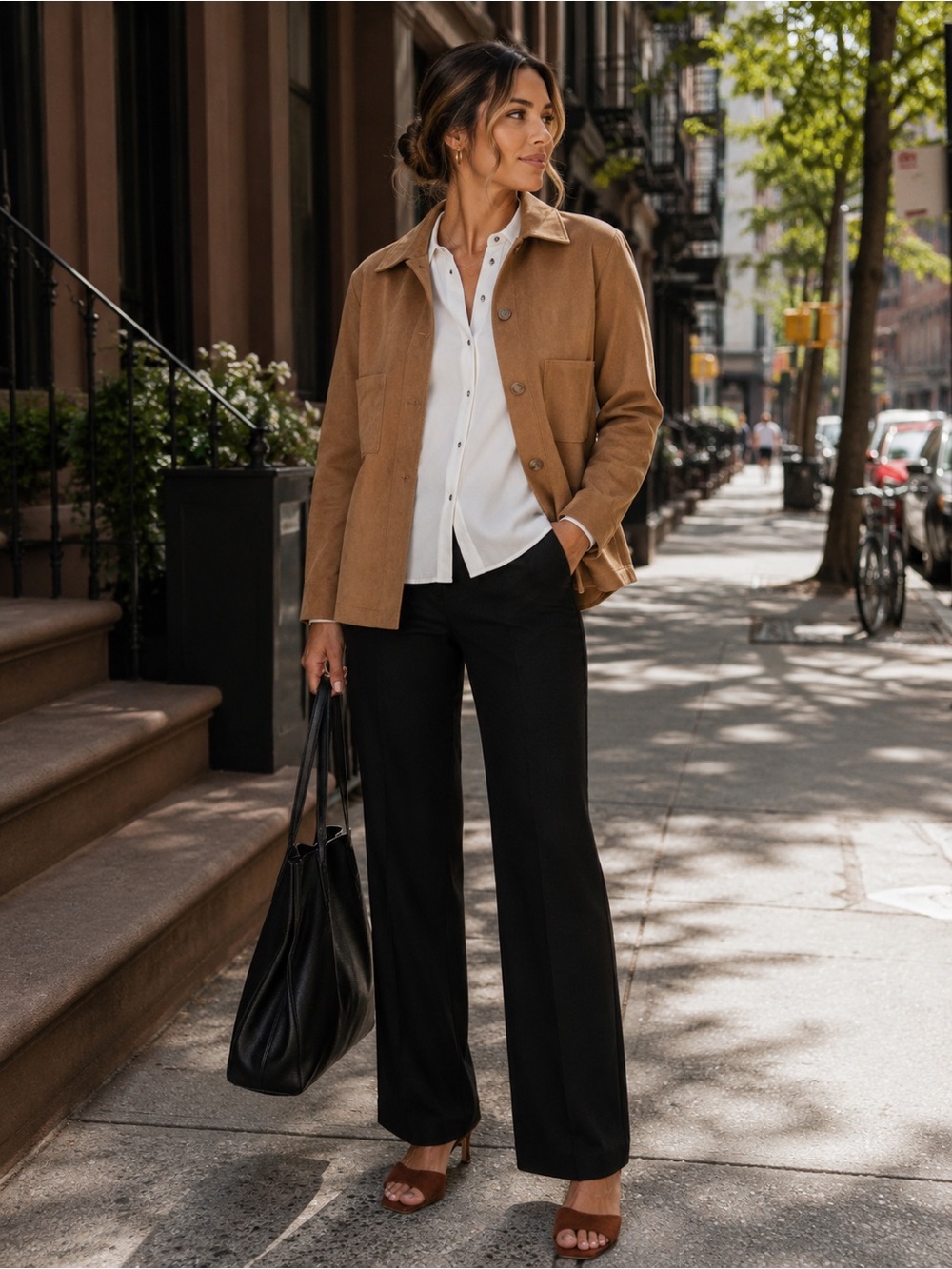 Sioni Camel Suede-Look Button Front Shacket